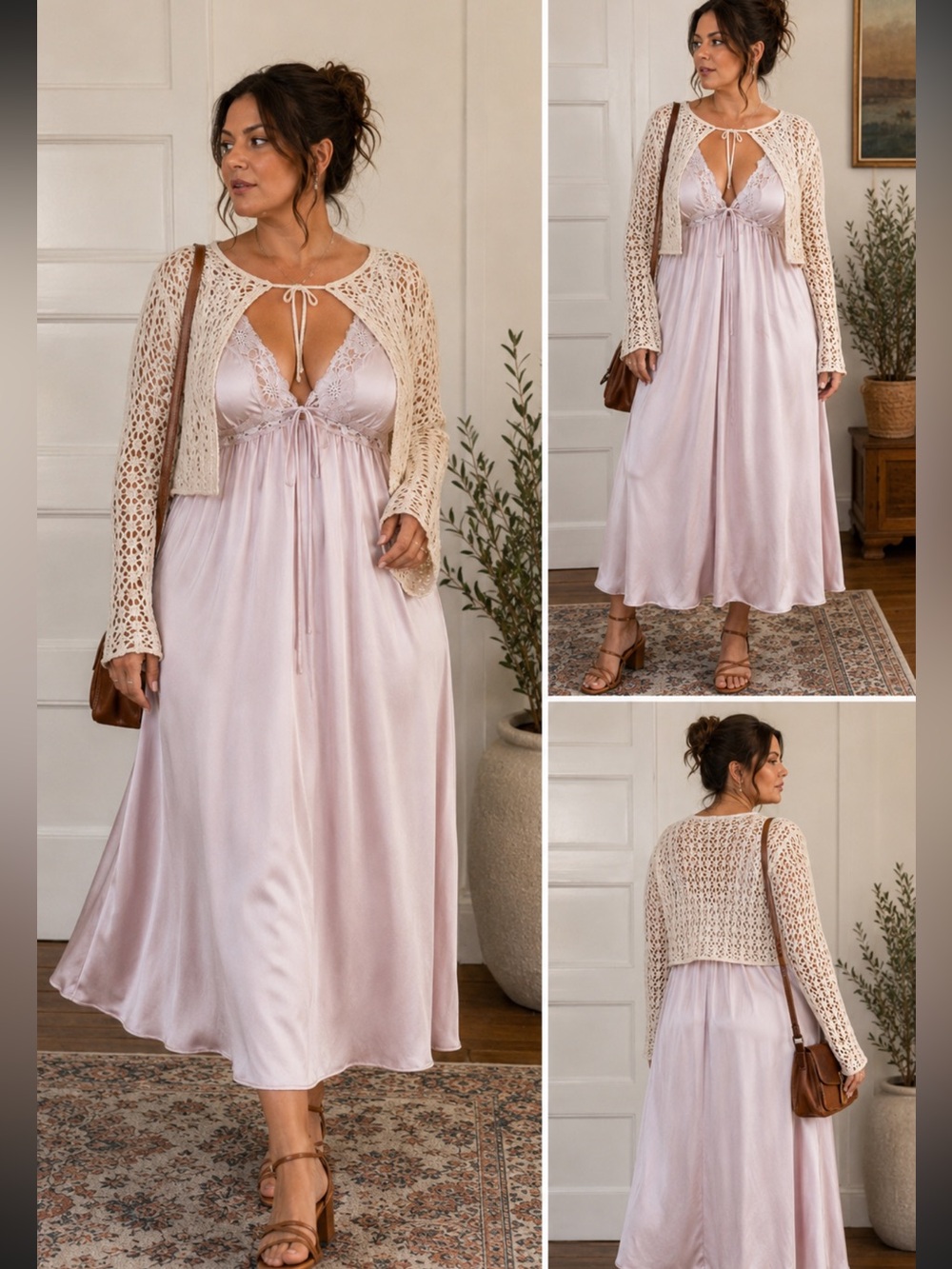 Vintage Vassarette Lace Maxi Slip Dress Blush Lavender Empire Waist Lingerie